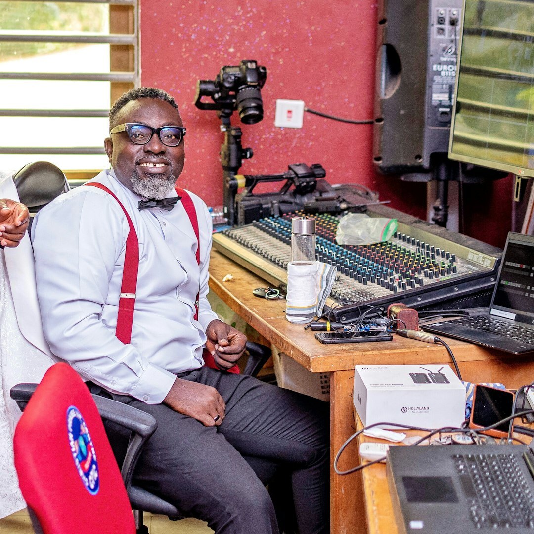 Male video production instructor