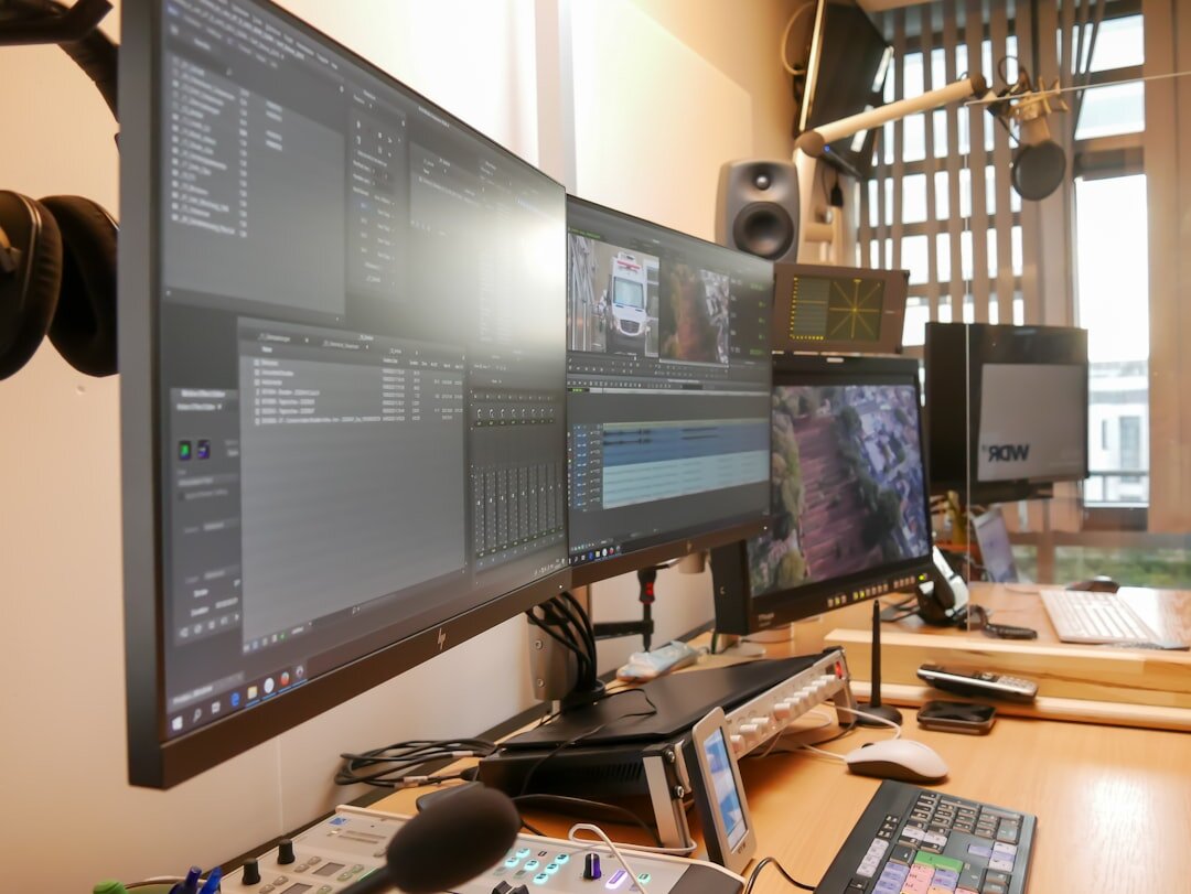 Modern media production studio with equipment
